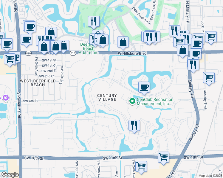 map of restaurants, bars, coffee shops, grocery stores, and more near 24 Keswick B in Deerfield Beach