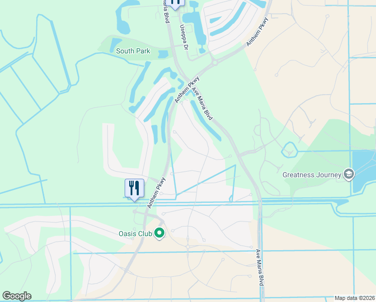 map of restaurants, bars, coffee shops, grocery stores, and more near Anthem Parkway in Ave Maria