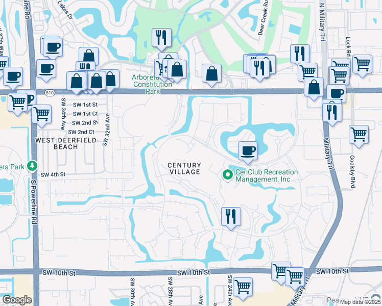 map of restaurants, bars, coffee shops, grocery stores, and more near 21 Keswick B in Deerfield Beach
