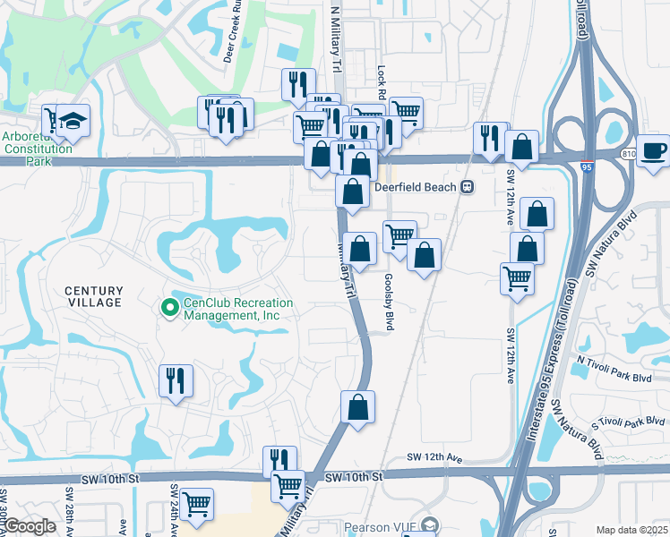map of restaurants, bars, coffee shops, grocery stores, and more near 69 Upminster Crescent in Deerfield Beach