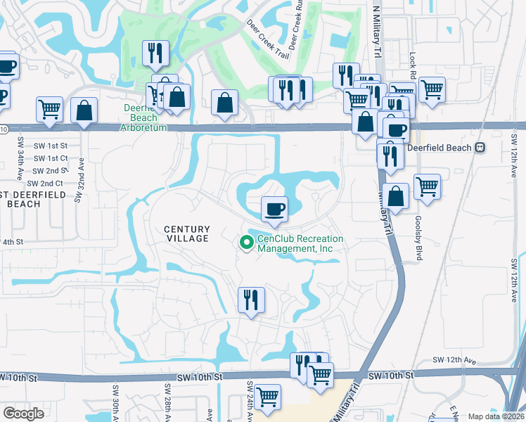 map of restaurants, bars, coffee shops, grocery stores, and more near 3144 Cambridge G in Deerfield Beach