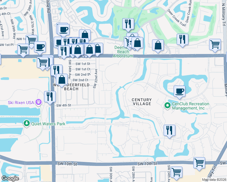 map of restaurants, bars, coffee shops, grocery stores, and more near 40 Islewood B in Deerfield Beach