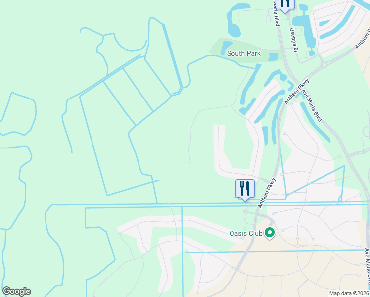 map of restaurants, bars, coffee shops, grocery stores, and more near Mayflower Way in Ave Maria