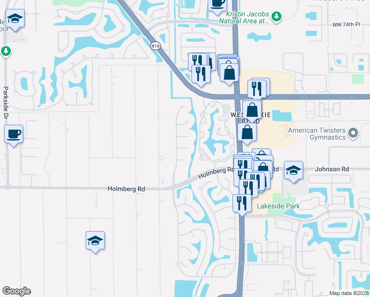 map of restaurants, bars, coffee shops, grocery stores, and more near 6010 North West 67th Court in Parkland