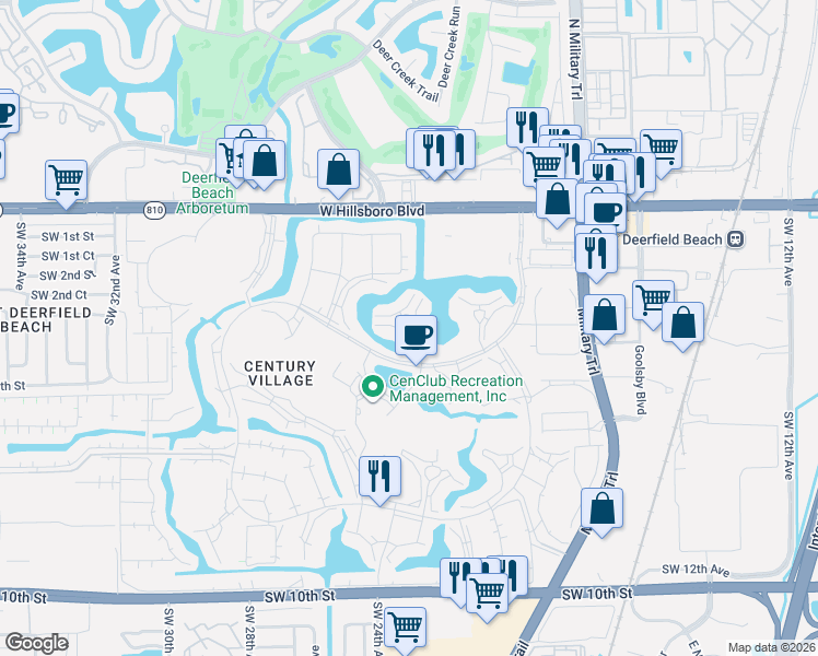 map of restaurants, bars, coffee shops, grocery stores, and more near 1080 Cambridge East in Deerfield Beach