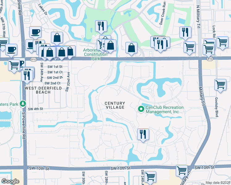 map of restaurants, bars, coffee shops, grocery stores, and more near 21 Keswick B in Deerfield Beach