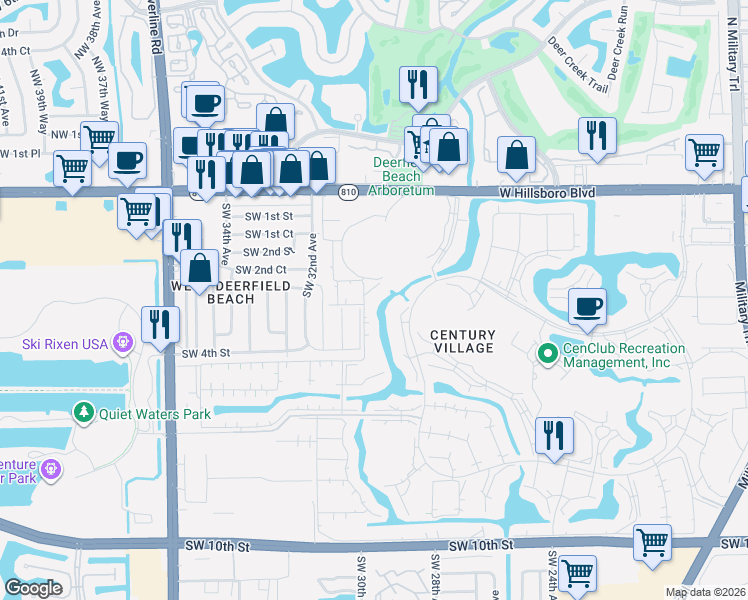 map of restaurants, bars, coffee shops, grocery stores, and more near 40 Islewood B in Deerfield Beach
