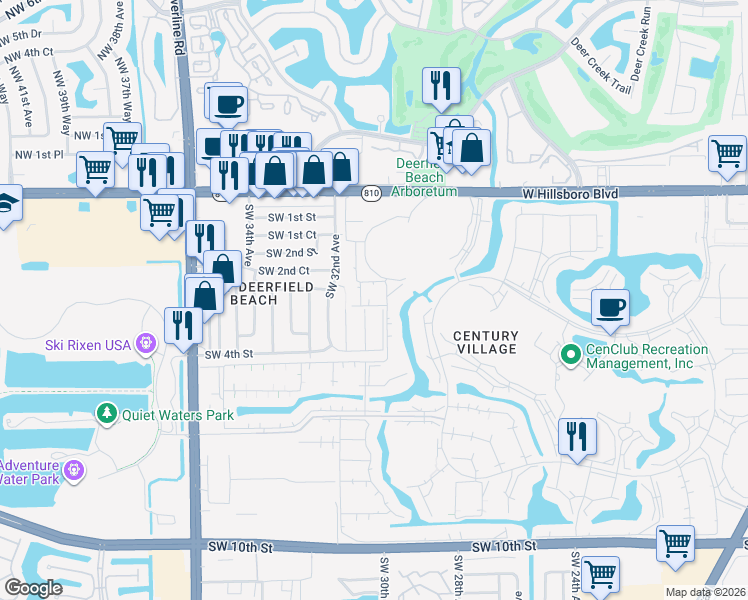 map of restaurants, bars, coffee shops, grocery stores, and more near 346 Southwest 30th Terrace in Deerfield Beach