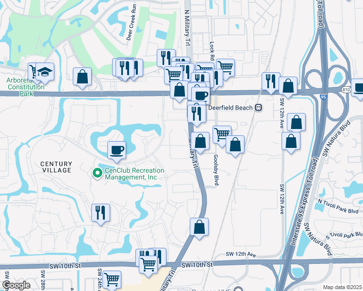 map of restaurants, bars, coffee shops, grocery stores, and more near 1035 Swansea Crescent in Deerfield Beach