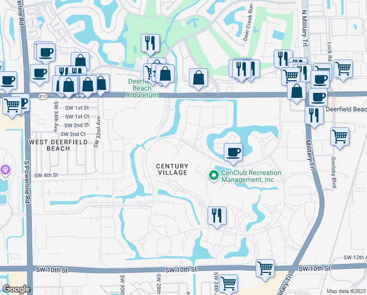 map of restaurants, bars, coffee shops, grocery stores, and more near 657 Durham X in Deerfield Beach
