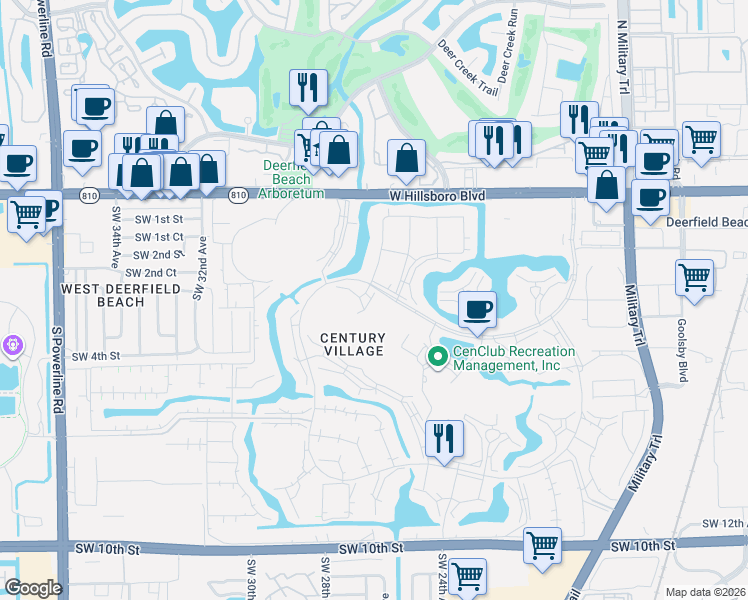 map of restaurants, bars, coffee shops, grocery stores, and more near 657 Durham X in Deerfield Beach