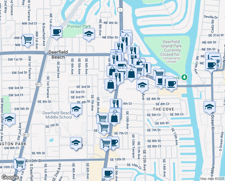 map of restaurants, bars, coffee shops, grocery stores, and more near 367 South Federal Highway in Deerfield Beach