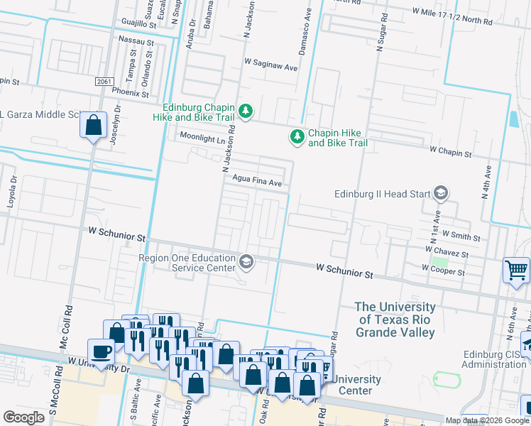 map of restaurants, bars, coffee shops, grocery stores, and more near 1014 North Cross Lane in Edinburg
