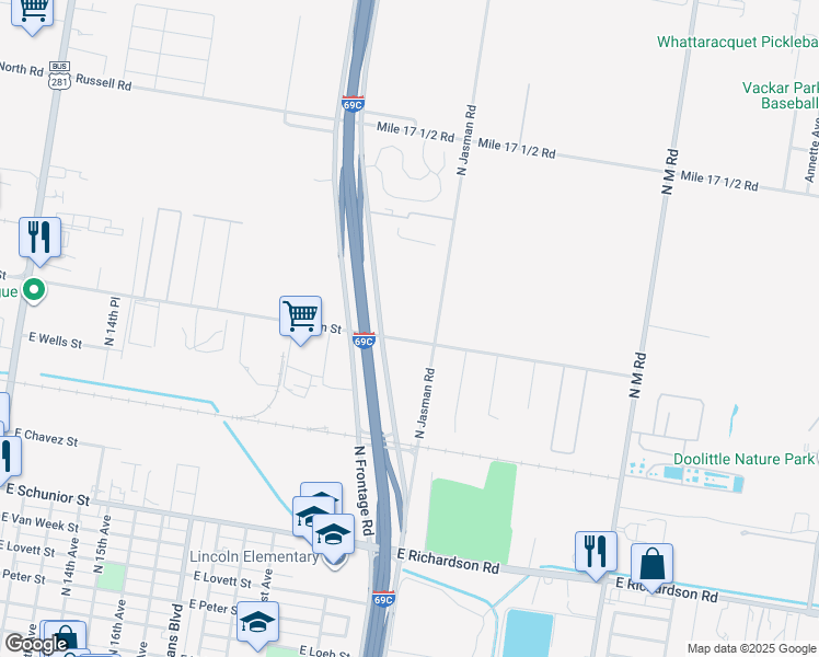 map of restaurants, bars, coffee shops, grocery stores, and more near 1315 East Chapin Street in Edinburg
