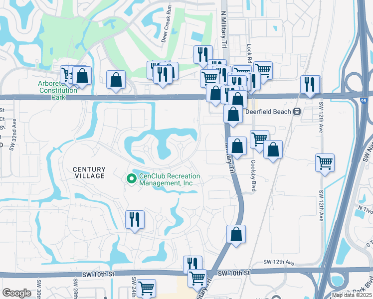 map of restaurants, bars, coffee shops, grocery stores, and more near 225 Amadeo Trinchitella Boulevard in Deerfield Beach