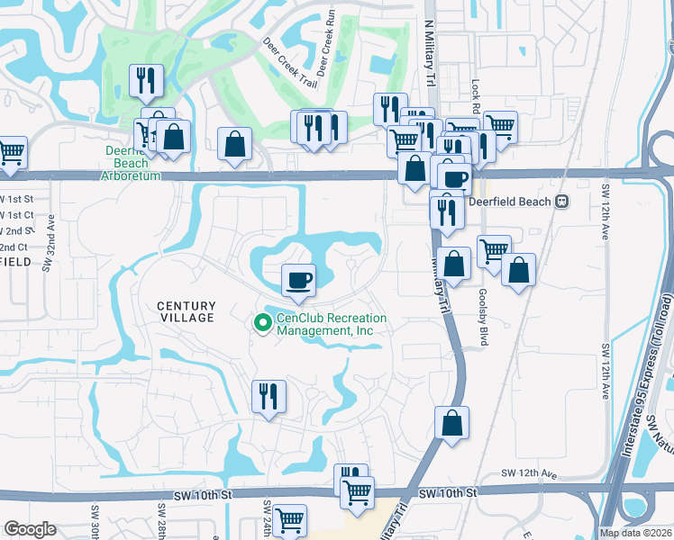 map of restaurants, bars, coffee shops, grocery stores, and more near 2042 Cambridge C in Deerfield Beach