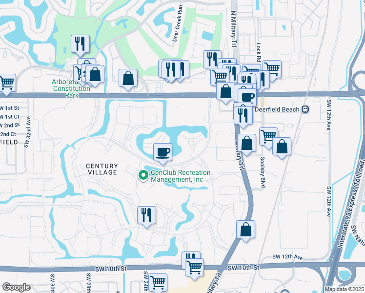 map of restaurants, bars, coffee shops, grocery stores, and more near 2042 Cambridge C in Deerfield Beach