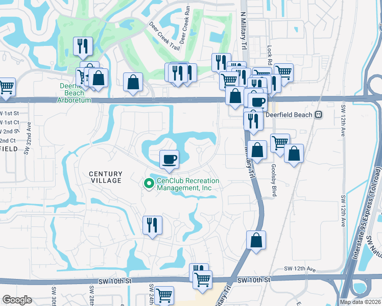 map of restaurants, bars, coffee shops, grocery stores, and more near 2042 Cambridge C in Deerfield Beach
