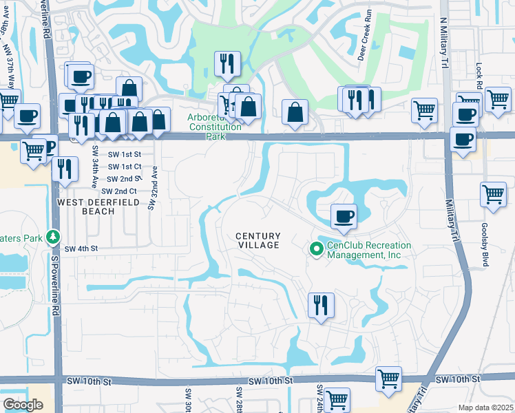 map of restaurants, bars, coffee shops, grocery stores, and more near 464 Keswick C in Deerfield Beach