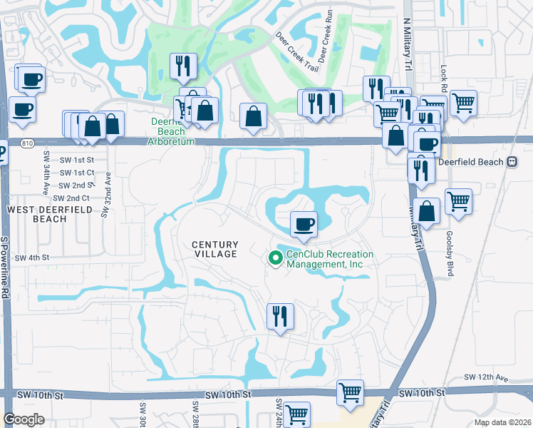 map of restaurants, bars, coffee shops, grocery stores, and more near 2016 Durham A in Deerfield Beach