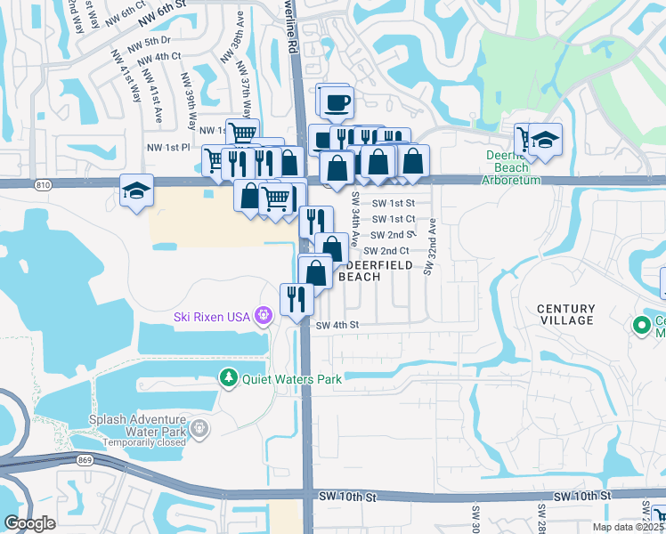 map of restaurants, bars, coffee shops, grocery stores, and more near 3445 Southwest 3rd Street in Deerfield Beach