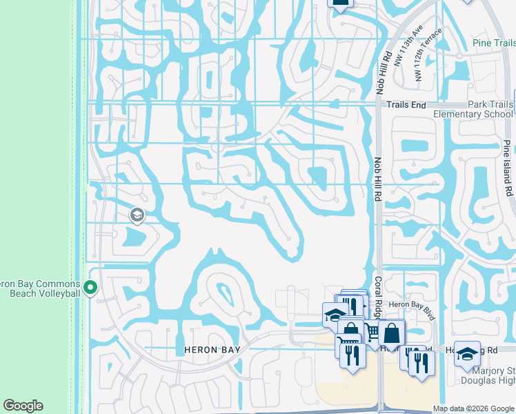 map of restaurants, bars, coffee shops, grocery stores, and more near 6775 Northwest 122nd Avenue in Parkland