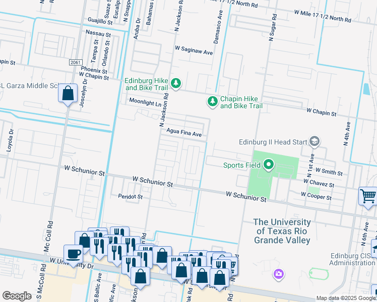 map of restaurants, bars, coffee shops, grocery stores, and more near 1014 North Cross Lane in Edinburg