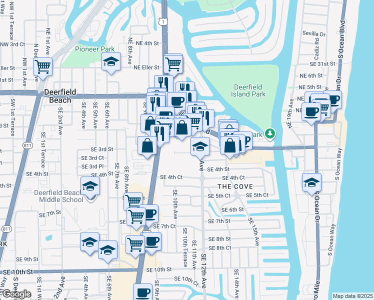 map of restaurants, bars, coffee shops, grocery stores, and more near 246 South Federal Highway in Deerfield Beach