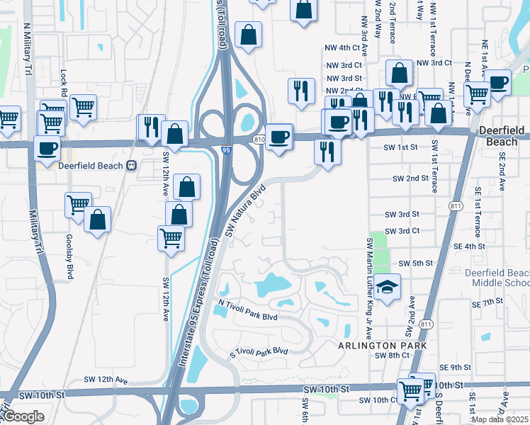 map of restaurants, bars, coffee shops, grocery stores, and more near 3117 Southwest Natura Avenue in Deerfield Beach
