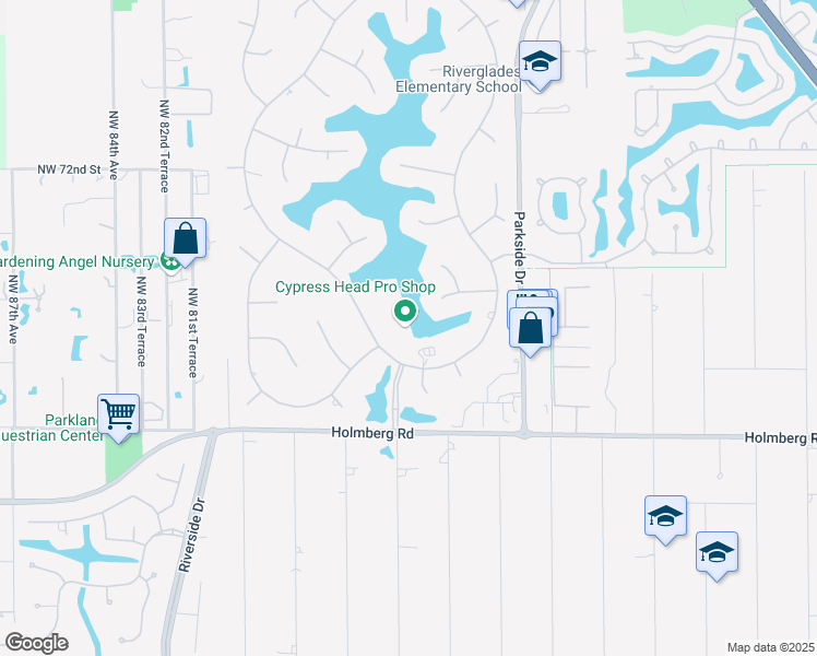 map of restaurants, bars, coffee shops, grocery stores, and more near 7501 South Cypresshead Drive in Parkland