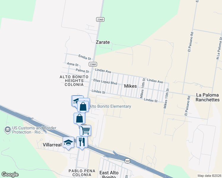 map of restaurants, bars, coffee shops, grocery stores, and more near 6847 East Mikes 4th Street in Rio Grande City
