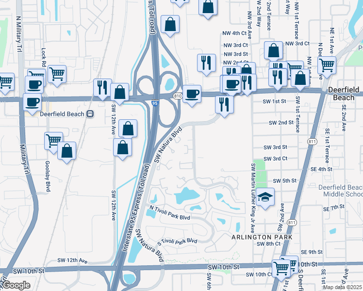 map of restaurants, bars, coffee shops, grocery stores, and more near 3117 Southwest Natura Avenue in Deerfield Beach