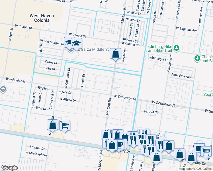 map of restaurants, bars, coffee shops, grocery stores, and more near 909 North McColl Road in Edinburg