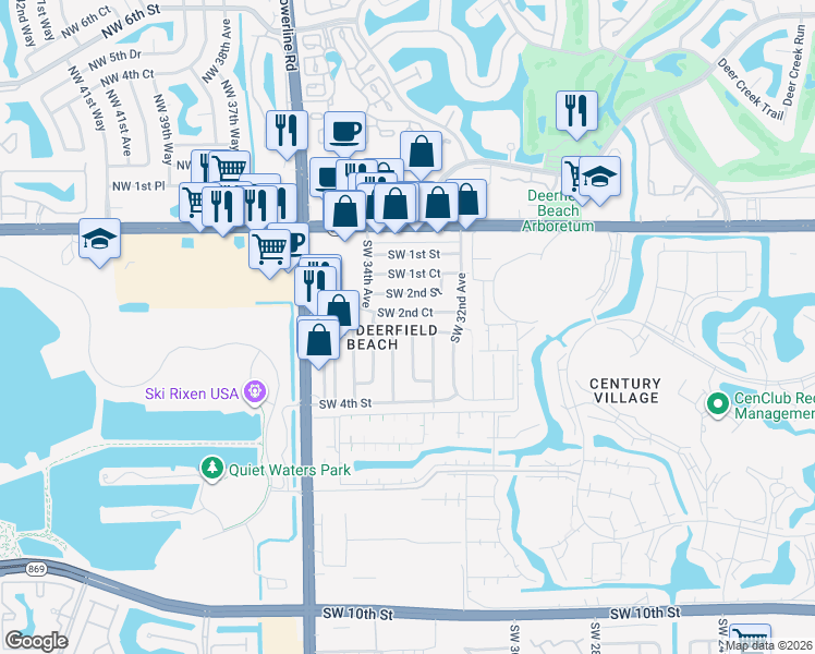 map of restaurants, bars, coffee shops, grocery stores, and more near 3261 Southwest 3rd Street in Deerfield Beach
