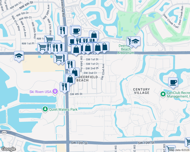 map of restaurants, bars, coffee shops, grocery stores, and more near 3261 Southwest 3rd Street in Deerfield Beach
