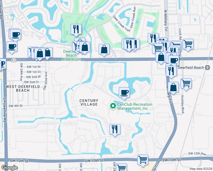 map of restaurants, bars, coffee shops, grocery stores, and more near 2016 Durham A in Deerfield Beach