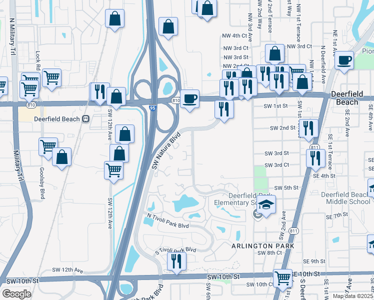 map of restaurants, bars, coffee shops, grocery stores, and more near 3117 Southwest Natura Avenue in Deerfield Beach