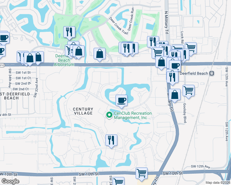 map of restaurants, bars, coffee shops, grocery stores, and more near 1134 Cambridge F in Deerfield Beach
