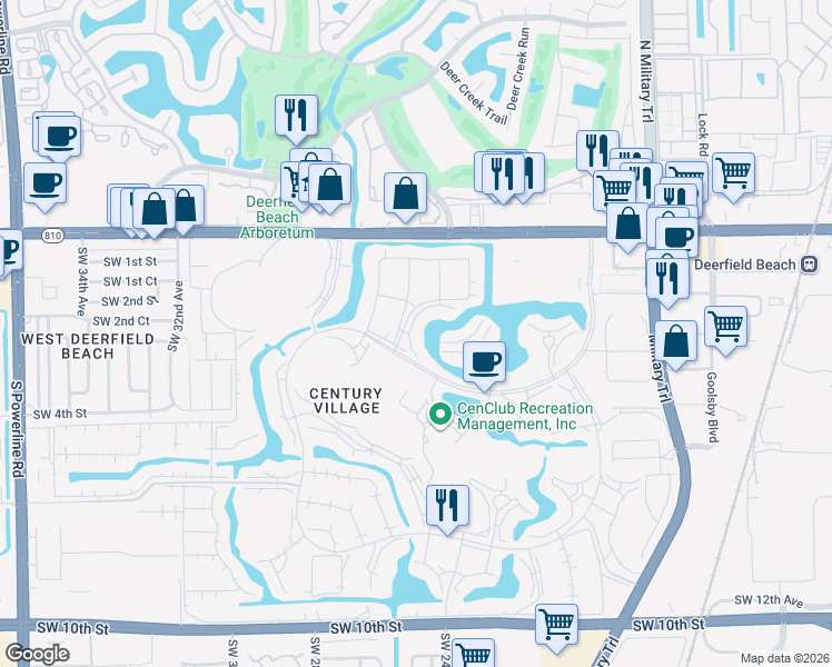 map of restaurants, bars, coffee shops, grocery stores, and more near 2016 Durham A in Deerfield Beach