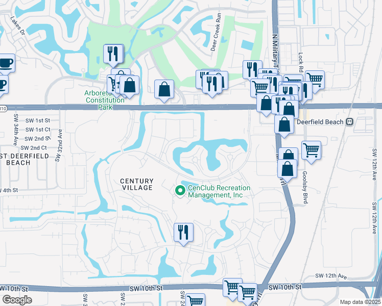 map of restaurants, bars, coffee shops, grocery stores, and more near 1134 Cambridge F in Deerfield Beach