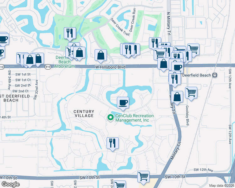 map of restaurants, bars, coffee shops, grocery stores, and more near 1134 Cambridge F in Deerfield Beach