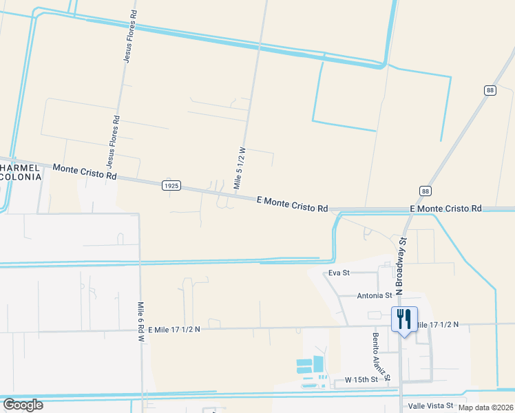 map of restaurants, bars, coffee shops, grocery stores, and more near 9513 East Monte Cristo Road in Edcouch
