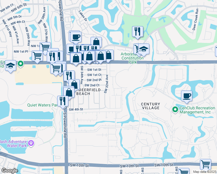 map of restaurants, bars, coffee shops, grocery stores, and more near 250 Southwest 32nd Avenue in Deerfield Beach