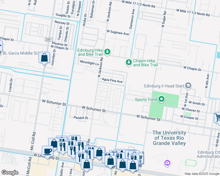 map of restaurants, bars, coffee shops, grocery stores, and more near 1014 North Cross Lane in Edinburg