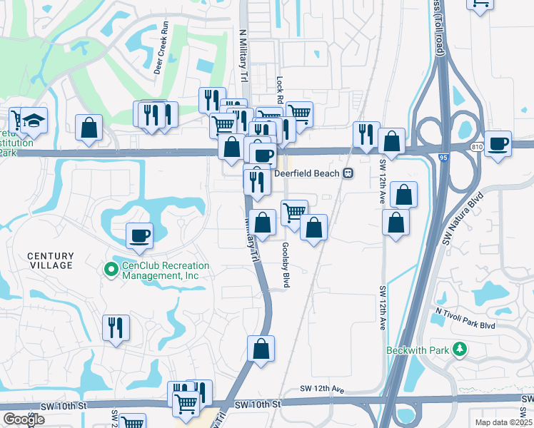 map of restaurants, bars, coffee shops, grocery stores, and more near 298 South Military Trail in Deerfield Beach