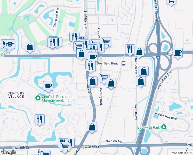 map of restaurants, bars, coffee shops, grocery stores, and more near 298 South Military Trail in Deerfield Beach