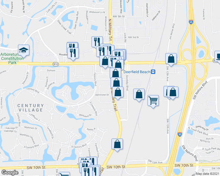 map of restaurants, bars, coffee shops, grocery stores, and more near 1035 Swansea Crescent in Deerfield Beach