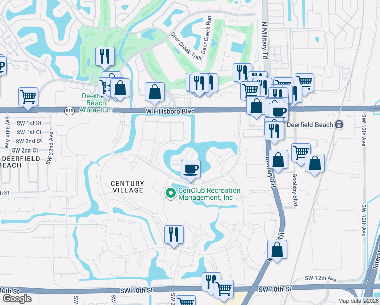 map of restaurants, bars, coffee shops, grocery stores, and more near 2114 Cambridge East in Deerfield Beach