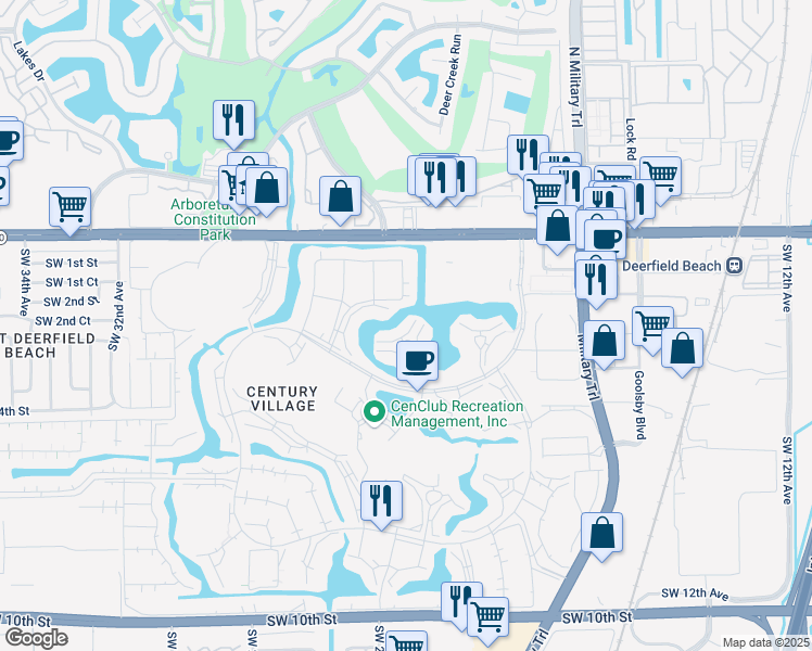 map of restaurants, bars, coffee shops, grocery stores, and more near 2114 Cambridge East in Deerfield Beach
