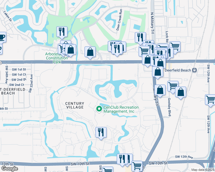 map of restaurants, bars, coffee shops, grocery stores, and more near 2114 Cambridge East in Deerfield Beach